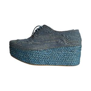 Robert Clergerie blue wicker woven platform sneakers size 7.5